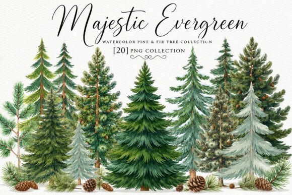 Download Watercolor Pine Tree Clipart Bundle PNG - Pine tree Collection