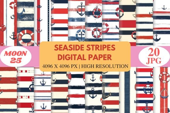 Download Seaside Stripes Digital Paper - Sea Collection