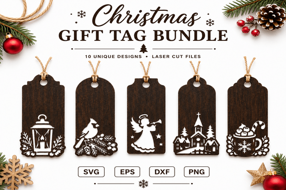 Download Christmas Gift Tag Laser Cut File Bundle - Laser cut file Collection