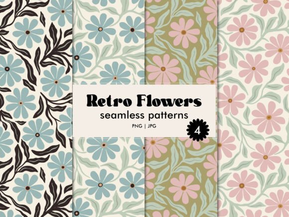 Download Retro Flowers Seamless Pattern Set - Sea Collection