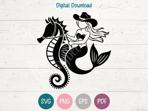 Download Cowgirl Mermaid Leading Seahorse SVG - Sea Collection
