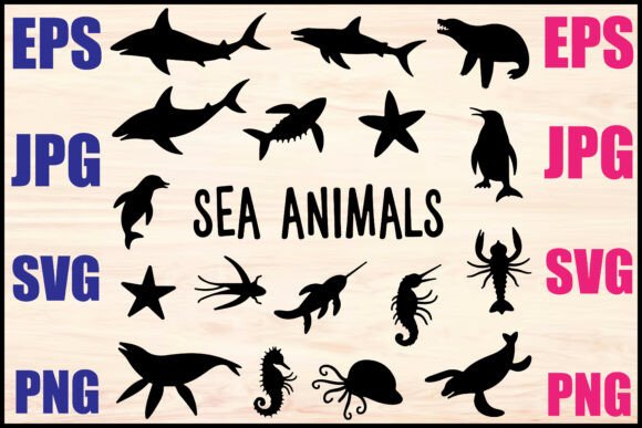 Download Sea Animals Silhouette Vector Set - Sea Collection